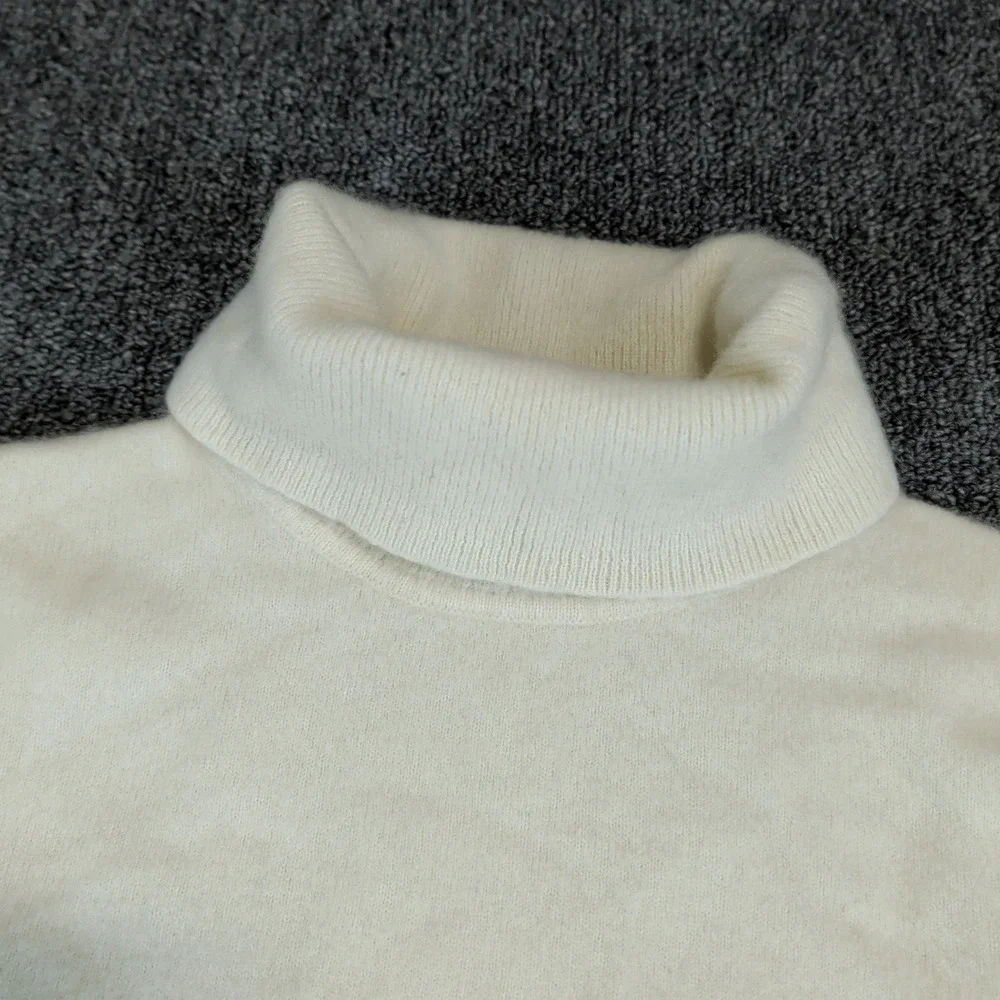 Talbots Classic Turtleneck Sweater Women Large Cream White 100% Pure Cashmere